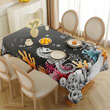 2D Flat, 1pc Soft, Fashionable And Beautiful Seahorse And Coral Underwater World Pattern Tablecloth, Dining Table/Coffee Table/Desk/Coffee Table, Picnic/Outdoor Dining Table/Camping Dining Table, Exquisite Lifestyle, Home Fabric - A - View 7