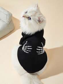 LUCKIE PAW 1 buah Baju Terusan Hewan Peliharaan Motif Tulang Tangan Tengkorak Halloween, Perlindungan Fisik Anti Kutu, Mengurangi Kerontokan Bulu, Rompi Anjing Hangat & Bernapas, Cocok Untuk Anjing dan Kucing Besar & Kecil, Penggunaan Dalam & Luar Ruangan - Hitam - View 2