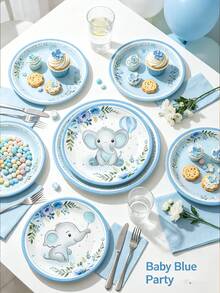 Bộ 24 món đồ dùng bàn ăn chủ đề voi hoạt hình, khay giấy 7 inch, khay giấy 9 inch, cốc giấy, khăn ăn, khay tiệc, phù hợp cho trang trí lễ hội, tiệc chiêu đãi, tiệc tùng, dã ngoại, cắm trại và làm bánh - Nhiều màu - Xem 2