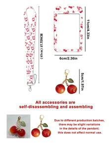 Cute Cherry And Bow-Patterned Work ID Card Holder, Featuring Delicate Cherry Charm And Anti-Loss Lanyard. Card Holder, Bus Card, Bank Card Storage, Suitable For School, Company, Travel, Birthday Gift, Party Gift, Halloween Christmas Gift - Multicolor - View 10