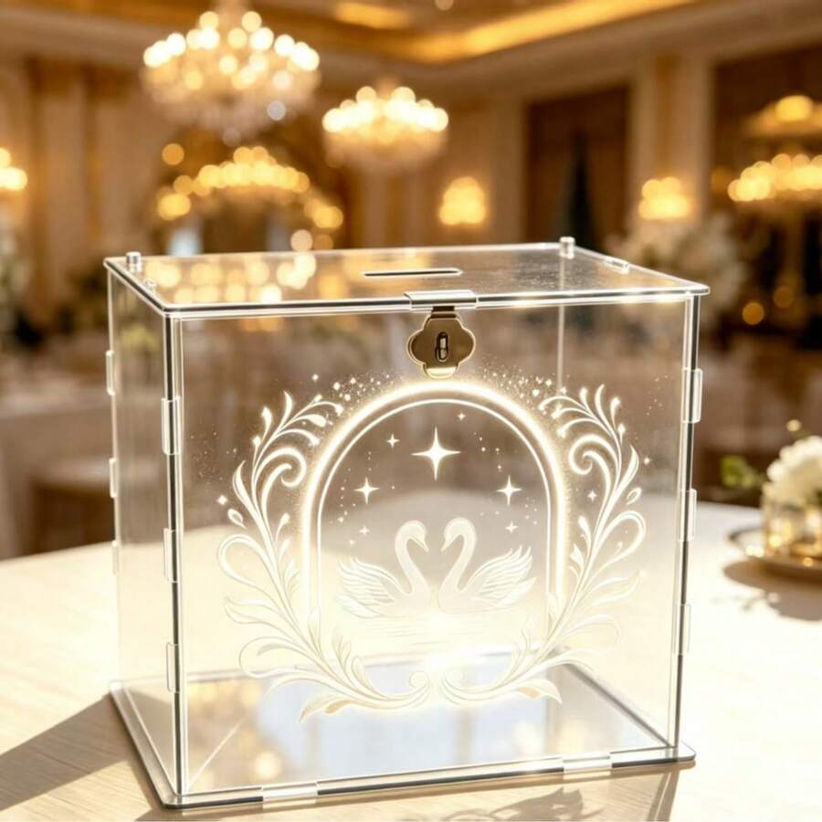 هدية عيد الميلاد والسنة الجديدة، صندوق بطاقات زفاف فاخر شفاف من الأكريليك مع قفل - متين وغير قابل للكسر، تصميم سهل الفتح - مناسب للزفاف والذكرى السنوية وحفلات أعياد الميلاد والتخرج والديكور وتخزين البطاقات - 1PC - مشاهدة 1