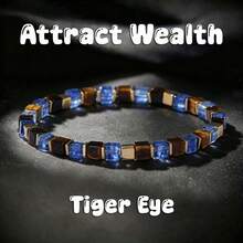 Vintage Style Square Tiger Eye Beaded Bracelet With Gold Spacers, Wealth-Attracting Jewelry To Attract Prosperity And Opportunity, Suitable For Daily Wear And Gifting - Multicolor - View 2