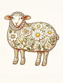 Cute Floral Sheep Enamel Brooch, Crystal Daisy Rose Lapel Pin, Vintage Animal Badge For Backpack Clothing Jewelry Gift - White - View 1