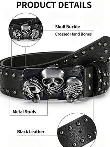 Skull Studded Leather Belt Punk Style Hip Hop Waist Belt Fashion Versatile Decorative Belt Student - A - View 5