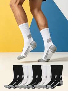 1/5/10/20 Pairs Men's Sports Mid-Calf Socks, Simple & Comfortable, Outdoor Fitness Socks - Multicolor - View 1