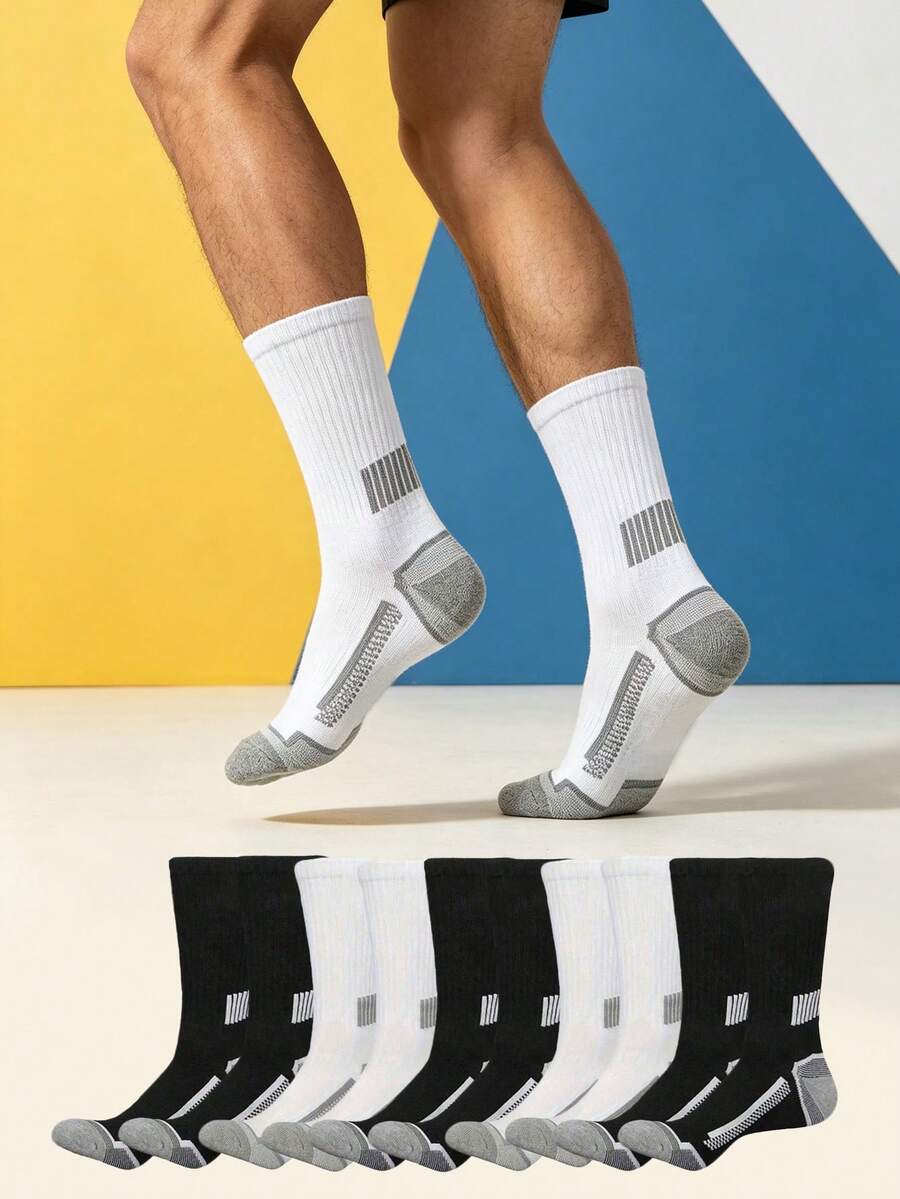 1/5/10/20 Pairs Men's Sports Mid-Calf Socks, Simple & Comfortable, Outdoor Fitness Socks - Multicolor - View 1