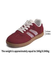 Sneakers Kasual Wanita, Desain Tali Ikat, Struktur Sol Datar - Merah - View 8