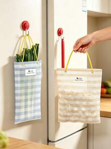 1pc Hanging Mesh Storage Bag, Striped Breathable Wall Organizer Pouch, Drawstring Grocery Holder For Kitchen, Reusable Mesh Tote Bag For Vegetables, Garlic And Ginger, Space Saving Wall Hanging Storage, Lightweight Home Kitchen Accessory - Multicolor - View 6