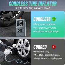 Alat Starter Mobil Portabel, Penguat Aki Mobil dengan Kompresor Udara 150PSI, Pengukur Tekanan Digital & Lampu LED, Paket Daya Starter Darurat untuk Mobil, Sepeda Motor, Sepeda & Bola Olahraga. 14.8V 1500mAh - Wireless - View 8