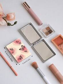 1pc Butterfly Series Portable Folding Makeup Mirror, Ultra Thin Lightweight Convenient Durable PU Leather, Suitable For Various Occasions Travel Party Work School, Fit For All Ages Universal - Multicolor - View 4