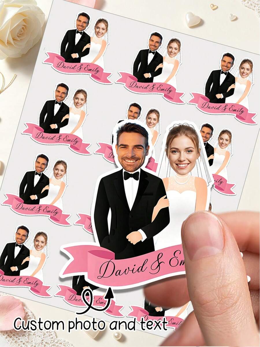 UNICCUT Customized Wedding Groom Bride Stickers Personalized Head And Face Decoration Stickers Labels Wedding Engagement Decoration - Multicolor - View 1