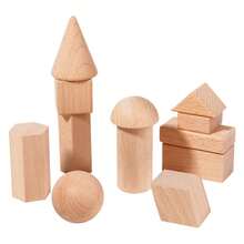 1 Set Beech Wood Solid Color Geometric Blocks Set, Montessori Early Education Shape Recognition Stacking Building Toys For Children - Multicolor - View 4