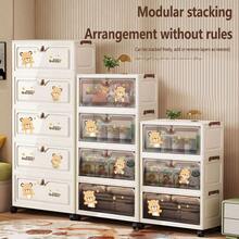 No Assembly Cartoon Flip-Top Folding Storage Cabinet Children Toy Organizer Multi-Layer Plastic Storage Rack Home Use - Transparent - View 6