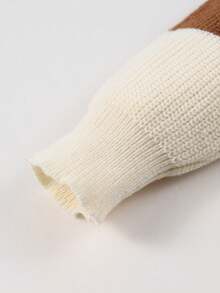 1pc Boys Teenager Striped Colorblock Half-Zip Sweater, Suitable For Commuting And School, Autumn/Winter - Apricot - View 9
