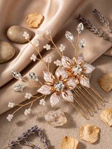 1pc Gold Bridal Hair Comb Handmade Wedding Hair Clip Wedding Hair Accessories For Women - Multicolor - View 4