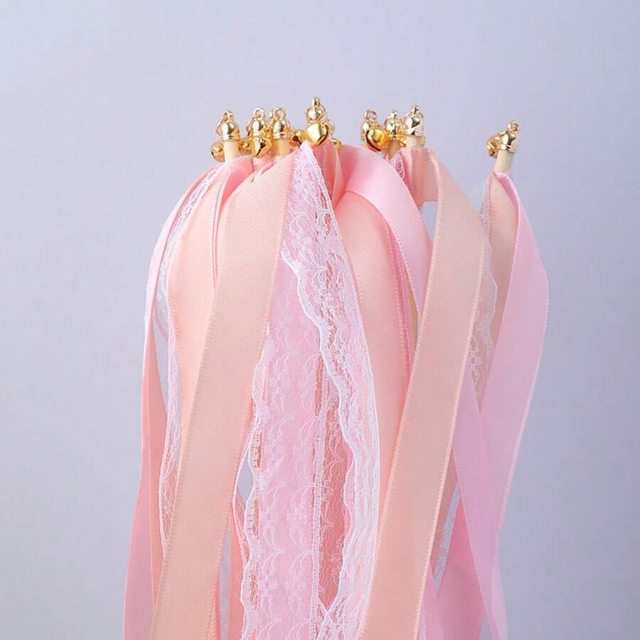 Wedding Ribbon Wand With Bells, Lace Fairy Party Ribbon Wand; Colorful Faux Silk Ribbon, Suitable For Various Parties, Birthdays And Holiday Events; Holiday Decoration, Birthday Arrangement, Decorative Handheld Wand; Exquisite Lace Craftsmanship, Lightweight Wand Body; Satin Ribbon With Bell Style; Suitable For DIY Enthusiasts And Event Planners - View 1