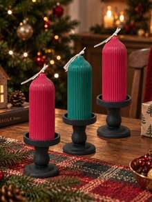 1 Piece Round Top Striped Scented Candle, Red And Green Striped Taper, Suitable For Lighting And Creating Festive Atmosphere, Home Decor, Tabletop Arrangement, Party, Holiday, Wedding, Photography Prop, Holiday Gift, Christmas - A - View 7