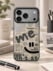 American Street Style Text Phone Case - Beige Newspaper Texture With Black Inspirational Graffiti Print, Personalized Shockproof Soft Shell - Suitable For High Street Outfits/Students/Trendsetters, Compatible With IPhone 18/17/16/15/14/13 Pro Max, Galaxy And More Models - Multicolor - View 3