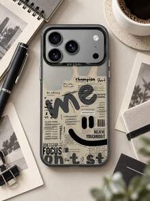 American Street Style Text Phone Case - Beige Newspaper Texture With Black Inspirational Graffiti Print, Personalized Shockproof Soft Shell - Suitable For High Street Outfits/Students/Trendsetters, Compatible With IPhone 18/17/16/15/14/13 Pro Max, Galaxy And More Models - Multicolor - View 2