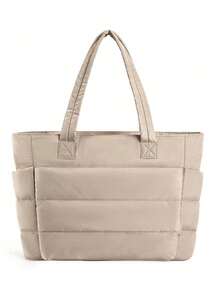 XD Large Capacity Minimalist Quilted Tote Bag For Kids, Multi-Compartment Storage Design With Built-In Independent Water Bottle Holder And Laptop Compartment, Hand-Carried And Commuter Dual-Use, Suitable For Daily Commute, Short Trips, Weekend Outings, Spring Travel, Simple And Premium Texture, Can Store Personal Clothing, Water Bottle, Laptop, Coins, Valentine's Day Gift, Office Carry Bag For Employees, Practical And Highly Attractive Gift For Children - Multicolor - View 10