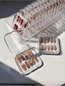 10pcs/1pc Transparent Press-Type Nail Storage Box, Fake Nail Display Box, Fake Nails & Manicure Salon Accessories Jewelry Bracelet Storage Box - Clear - View 5