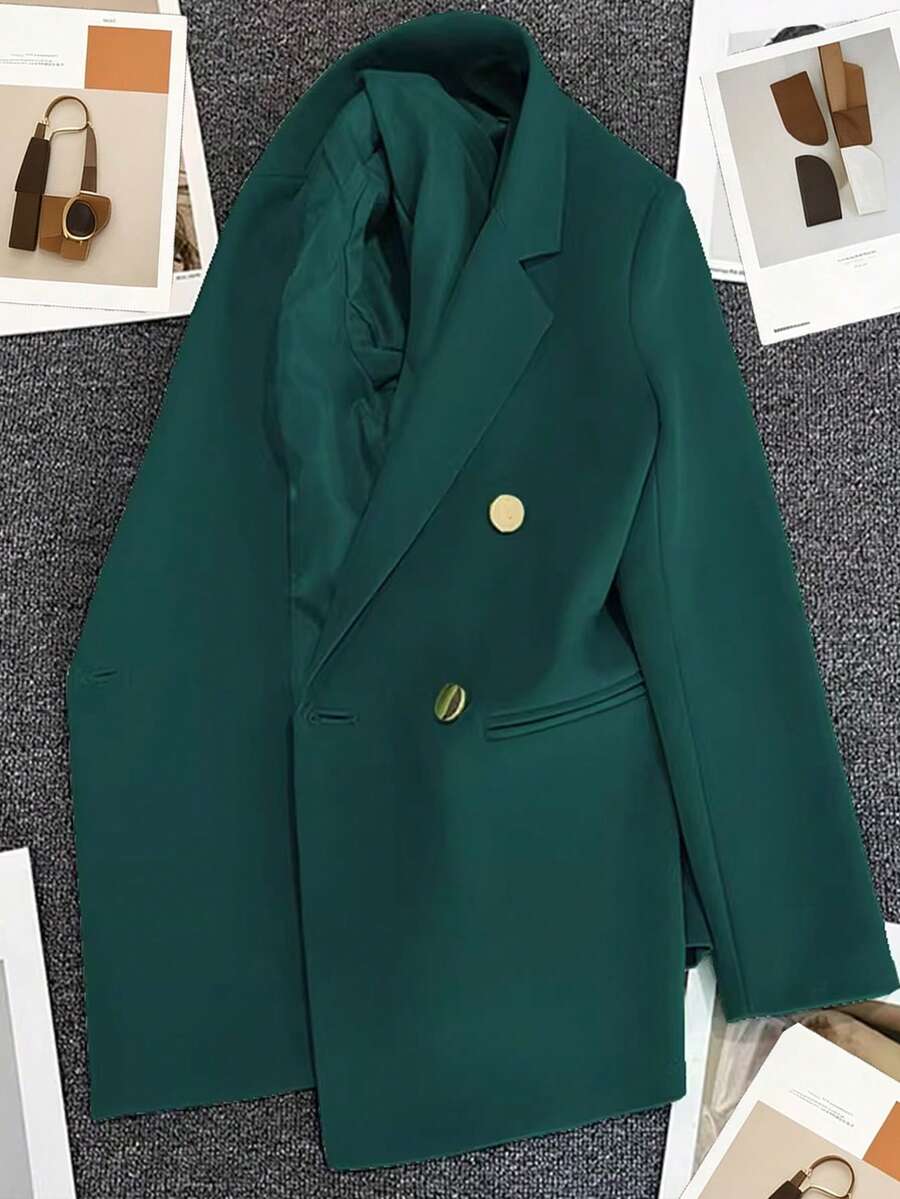 Spring/Summer Women's Solid Color Long Sleeve Double-Breasted Blazer, Notched Lapel | Suitable For Dates, Parties, Outings And Holiday Celebrations