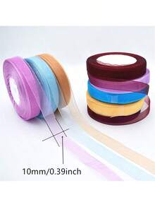 50 Yards/Roll 10mm Organza Ribbon, Colorful Headband Ribbon, Christmas Craft Lace Ribbon, Gift Wrapping Rope, Suitable For Handmade Bows, Crafts, Weddings, Valentine's Day, Halloween Decorations, Christmas Decorations, DIY Cards, Gift Wrapping, Back To School - Multiple Styles - View 2