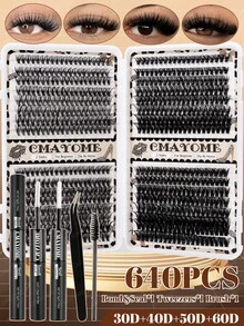 CMAYOME 572/592/640pcs Natural False Eyelashes Can Create A Fluffy And Natural Eye Makeup Effect.DIY Large Capacity Eyelash Clusters,Made Of Soft Material.Single Cluster False Eyelash Set,With Adhesive And Sealing Tools,Suitable For Halloween And Christmas. - Multicolor - View 15