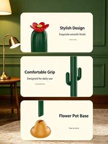 1pc Green Cactus Shaped Shoe Horn, Plastic Long Handle With Decorative Red Flower Top, Ergonomic Shoe Helper With Stable Base, Suitable For Home Bedroom Dormitory Apartment Daily Indoor Use - A - View 8