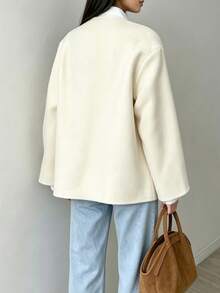 Women's Wool Blend Jacket, New Chinese Style Frog Button Cream White Loose Fit With Pockets, Elegant Elegant, Suitable For Commuting/Holiday/Office - White - View 4