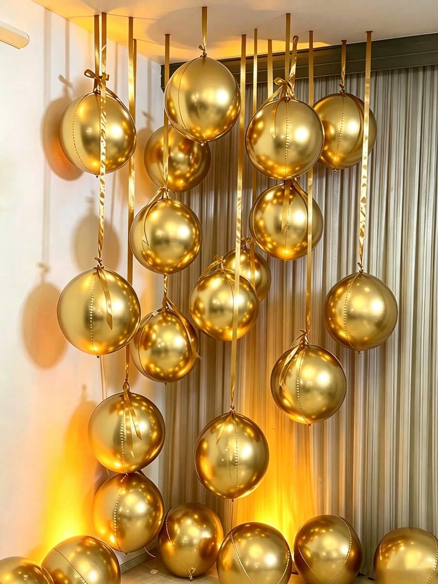 10pcs 10-Inch Gold 4D Round Foil Balloons, Suitable For Birthday Parties And Celebrations, Birthday Party Decorations, Party Decorations, Graduation Parties, Wedding Decorations, Hanging Balloons, Scene Decor, Theme Balloons - Gold - View 1