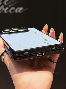 個性化 DIY 姓名奢華科技布料手機殼,相容 iPhone 18 Fold Ultra,極簡時尚防震保護殼,含頂部前面板 + 底部後殼 - 藍色 - 查看 4