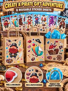 Build A Pirate Educational Puzzle Stickers Sheets, Parent-Child Interactive DIY Make A Face Parrot Ship Octopus Craft Decals For Happy Birthday Decorations, Halloween Theme Party Celebration Games Supplies - Multicolor - View 1