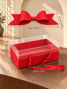 1pc Transparent Gift Box With Colorful Base, Bow And Handle, 7 Colors Available, Suitable For Christmas, Saudi National Day Party Favors, Wedding, Engagement, Birthday, Bridal Shower And Celebration Display, Gift Not Included - Multi-color - View 14