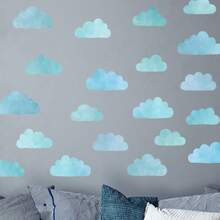 1set Blue Cloud Wall Sticker, Self-Adhesive Paper, Suitable For Home Decoration, Room Decoration, Wall Decoration, PVC Waterproof Material, Removable - Self-adhesive - View 3