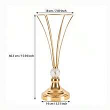 2/1 Gold Metal Crystal Tall Vase, Wedding Table Centerpiece Flower Stand, Suitable For Dining Table Center Decor, Wedding, Dining, Party Christmas Decoration. - one-size - View 3