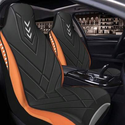Universal Car Seat Covers Premium Design Orange Edge Textured Element Print Interior Decor Seat Covers Ice Silk Fabric Breathable Soft Comfortable All Season Use Halloween Christmas Holiday Gift Car Accessories Seat Covers Optional SUV Sedan Compatible