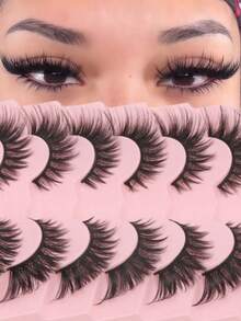Limete Eyelash 7對W68假睫毛,自然長度/外角長度,8mm-18mm,透明柔軟C/D色,豐盈捲翹仿貂毛睫毛,狐狸眼風格,濃密且自然,適合派對、女性與女孩禮物、Cosplay活動等 - 自然纖長款 - 查看 12