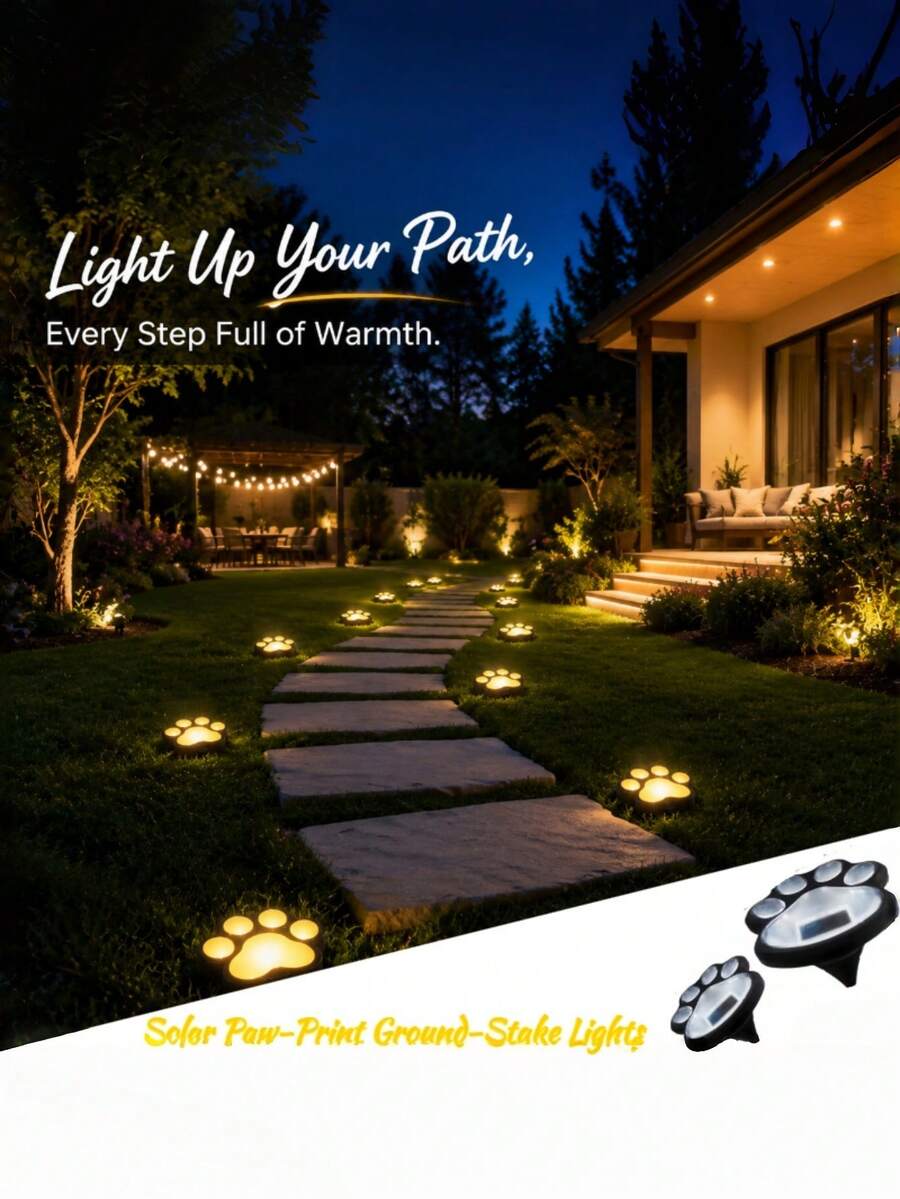 Efficient Solar Powered IP65 Waterproof Heat & Frost Resistant Auto Dusk Sensor Paw Print Design Black Solar Ground Light, Suitable For Patio Lawn Yard Pathway Outdoor Garden Landscape Decorative Lighting Accessory