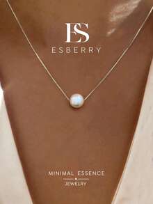 ESBERRY 1pc 10mm Minimalist S Single Pearl Necklace, Women's Jewelry, Bridal Wedding Accessory - Silver - View 2