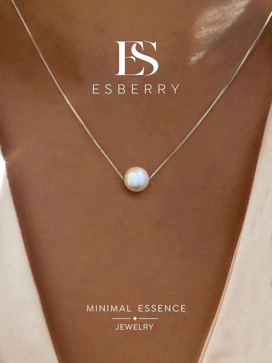 ESBERRY 1pc 10mm Minimalist S Single Pearl Necklace, Women's Jewelry, Bridal Wedding Accessory
