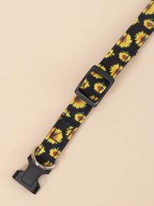 Sunflower Print Dog Collar & Leash Set, Handmade, Adjustable Neck Strap, Easy To Put On And Take Off, Essential 2 Pieces Pet Accessories For Small To Medium Dogs And Cats, Happy Little Dog - Black - View 8