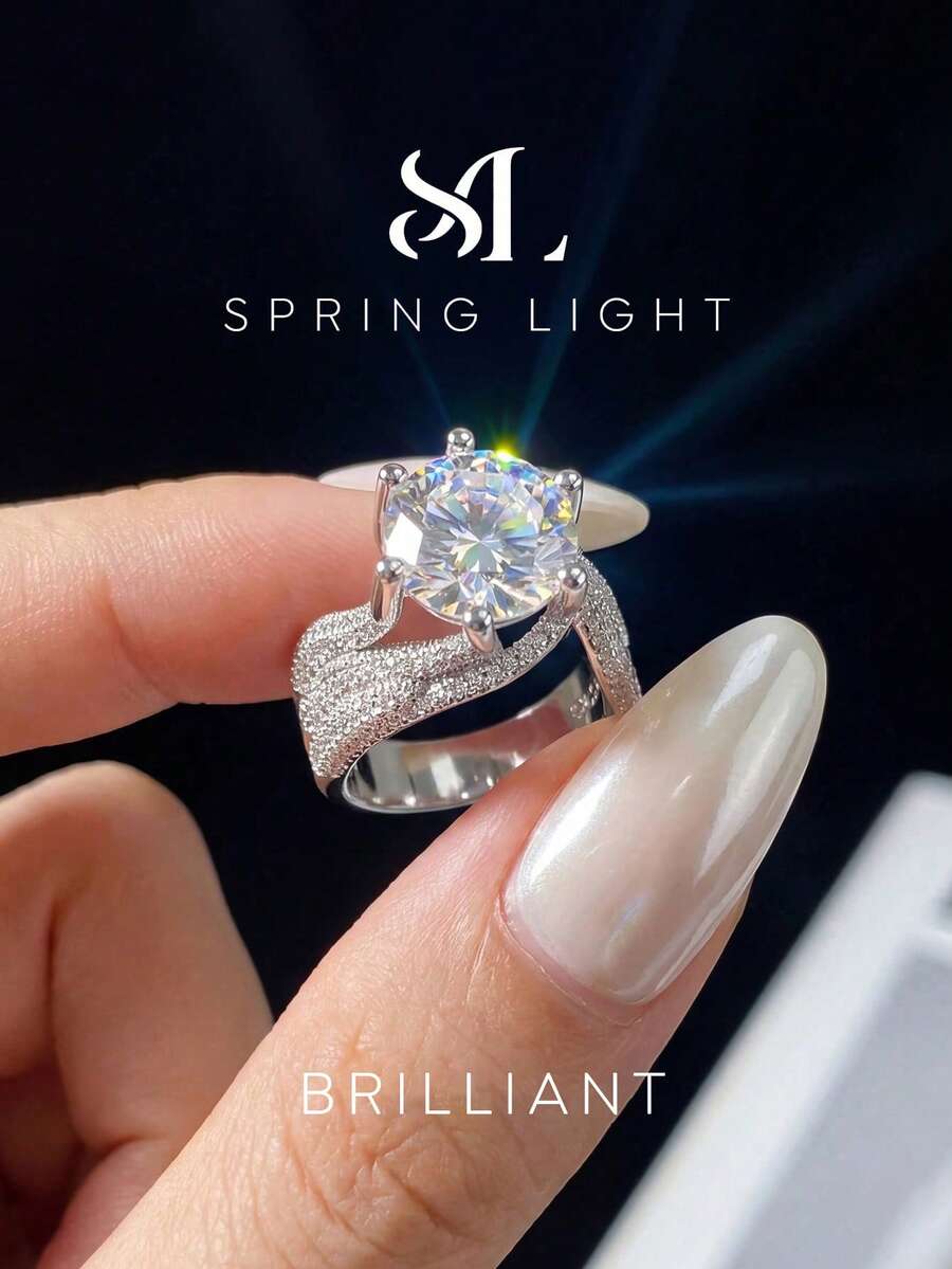 1pc Moissanite Ring, Luxurious 5CT Triple Row Full Diamond Ring, Suitable For Women's Party And Wedding Wear