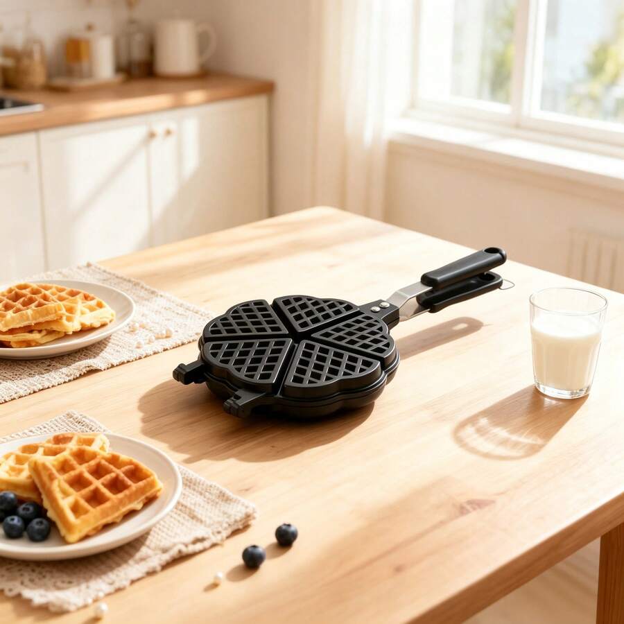 1pc Outdoor Home Breakfast Pan, Multi-Function Waffle Mold, Double-Sided Non-Stick Coating, Easy To Clean, Gas Stove Only, Simple Operation, Essential Kitchen Cookware - View 1