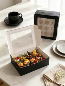 1/12pcs Black 12-Cupcake Paper Boxes With Clear View Window & Holder Insert, Foldable Muffin Dessert Gift Box For Home Baking, Birthday, Wedding Party - View 3