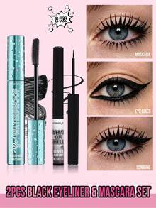 MISSLYN 2Pcs EYE MAKEUP SET, Waterproof, Smudge-Proof, Long-Lasting, High-Pigment, Lengthening, Volumizing, Ideal For Girl & Women, Daily Makeup, For Back To School, Commute, Dates, Parties, Halloween, Perfect For Y2K - #Set 1 - View 1