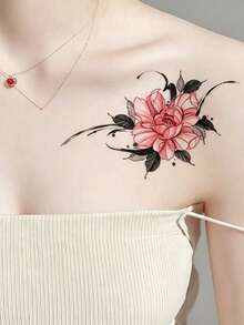4pcs Temporary Tattoo Sticker, Chinese Style Otherworldly Flower Lotus Peony Floral Pattern, Realistic Fake Tattoo Design, For Daily Wear, Bachelorette Party Favors, Music Festival, Game, Graduation Gift, Lasts 3‑5 Days - Multicolor - View 6