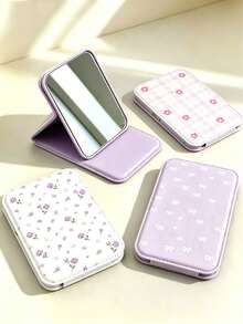 1pc Cute Girl Style Portable Mini Folding Makeup Mirror. This Mirror Comes With A Stand, Featuring A Leopard Print Design And A Simple Rectangular Shape, Making It Suitable For Travel And Daily Use, As Well As An Ideal Desktop Makeup Mirror. Perfect For Back-To-School Season Or As A Gift For Friends, Family And Teachers. - Multicolor - View 1