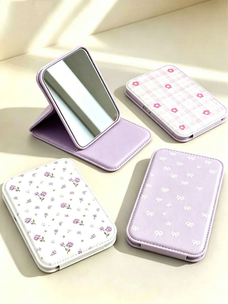 1pc Cute Girl Style Portable Mini Folding Makeup Mirror. This Mirror Comes With A Stand, Featuring A Leopard Print Design And A Simple Rectangular Shape, Making It Suitable For Travel And Daily Use, As Well As An Ideal Desktop Makeup Mirror. Perfect For Back-To-School Season Or As A Gift For Friends, Family And Teachers. - Multicolor - View 1
