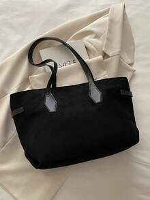 Retro Suede Large Capacity Belt Tote Bag For Women, Leopard Print Chic Personalized Casual Versatile Niche Shoulder Big Bag - Black - View 8